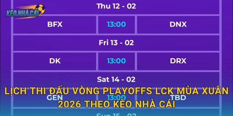 Lịch thi đấu vòng Playoffs LCK Mùa Xuân 2026 theo Kèo nhà cái