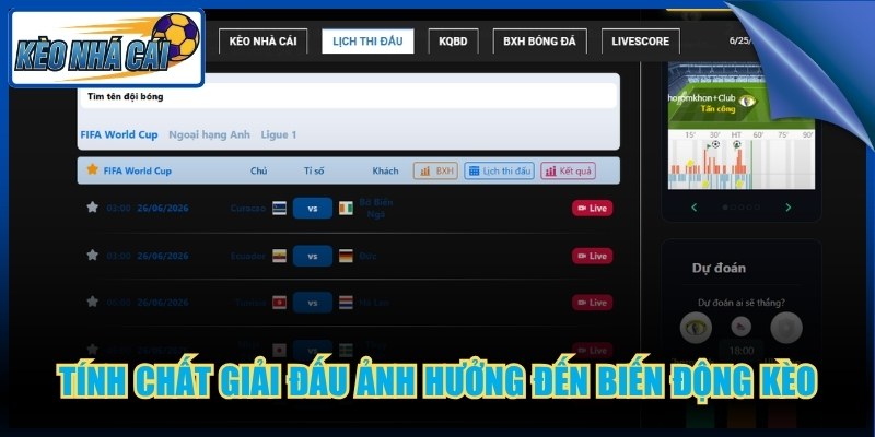 Tính chất giải đấu ảnh hưởng đến biến động kèo